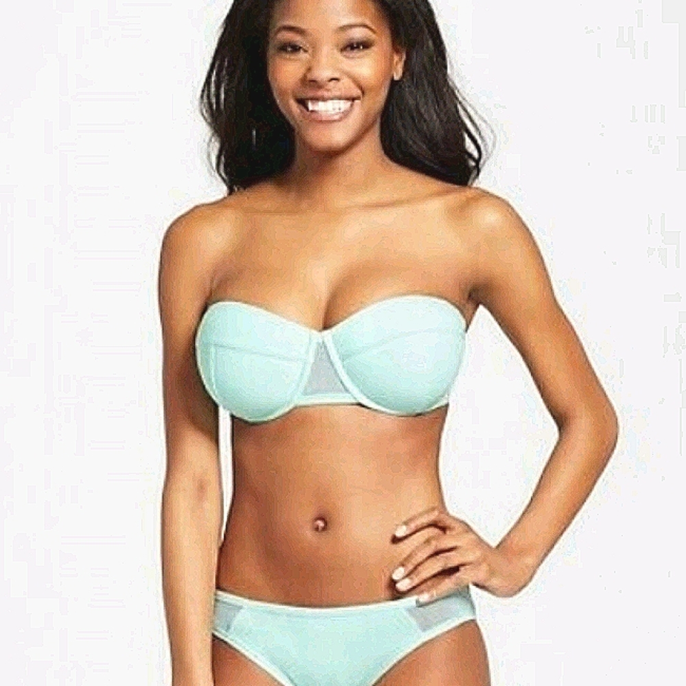 Xhileration Aqua Bandeau Push Up Mesh Bikini set